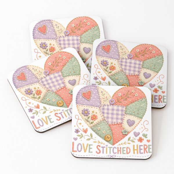 Item preview, Pastel Patchwork Heart Vintage Quilting Sewing Design Love Stitched Here  designed and sold by inkoutninja.