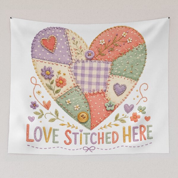 Item preview, Pastel Patchwork Heart Vintage Quilting Sewing Design Love Stitched Here  designed and sold by inkoutninja.
