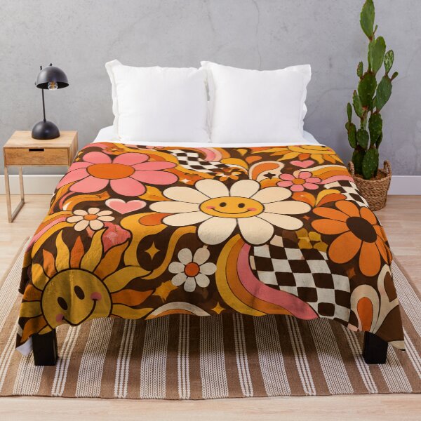 Item preview, Retro Groovy Flower Power – 70s Smiling Sun and Daisy Pattern designed and sold by RJACreative.