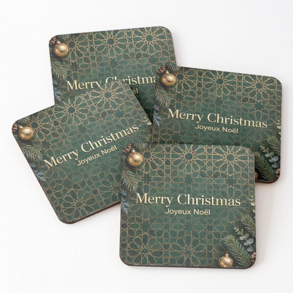 Item preview, Moroccan Zellige Merry Christmas Card Green and Gold designed and sold by AtlasEtErable.
