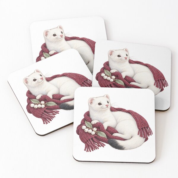 Item preview, Winter Stoat Resting on a Burgundy Scarf designed and sold by Drip stamp.