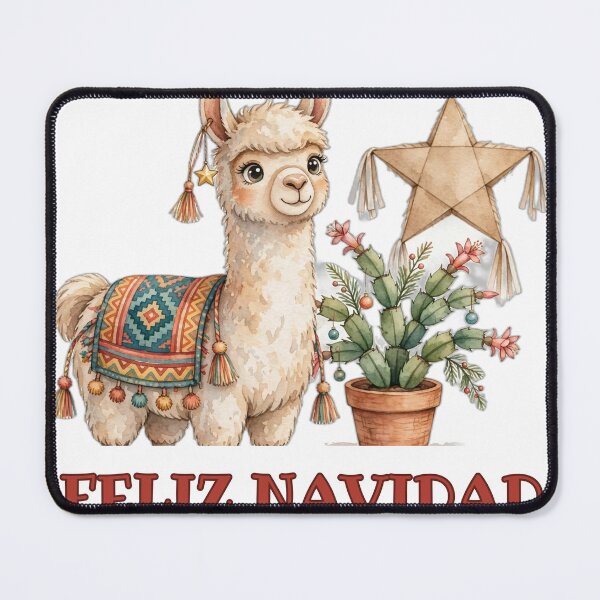 Item preview, Feliz Navidad - Festive Llama with Colorful Blanket and Christmas Cactus Design - Llama Holiday Art - Spanish Christmas Greeting Gift designed and sold by Foriart.