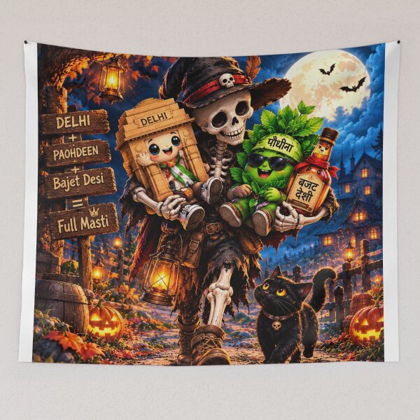 Item preview, Funny Skeleton Carrying Cute Characters – Spooky Halloween Fantasy Art designed and sold by SAMORA ORIGINALS.