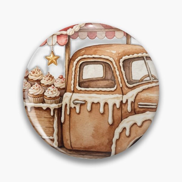 Item preview, Gingerbread Bakery Truck - Vintage Truck Gingerbread Bakery with Candy Awning Design - Sweet Christmas Bakery Art - Gingerbread Lover Gift designed and sold by Foriart.