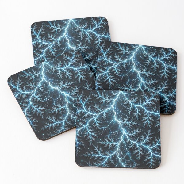 Item preview, Lightning in Fractal Form — Electric Blue Fractal Bolts Branching on Black designed and sold by Stevercortinas.