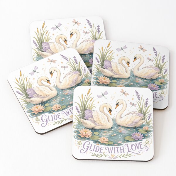 Item preview, Glide With Love Romantic Swans Watercolor Lotus Pond Cottagecore Art designed and sold by inkoutninja.
