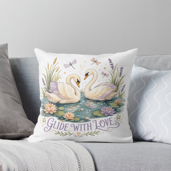 Item preview, Glide With Love Romantic Swans Watercolor Lotus Pond Cottagecore Art designed and sold by inkoutninja.