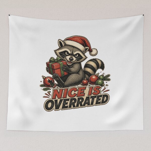 Item preview, Nice Is Overrated - Funny Naughty Christmas Raccoon Retro Art designed and sold by PrintWavePro.