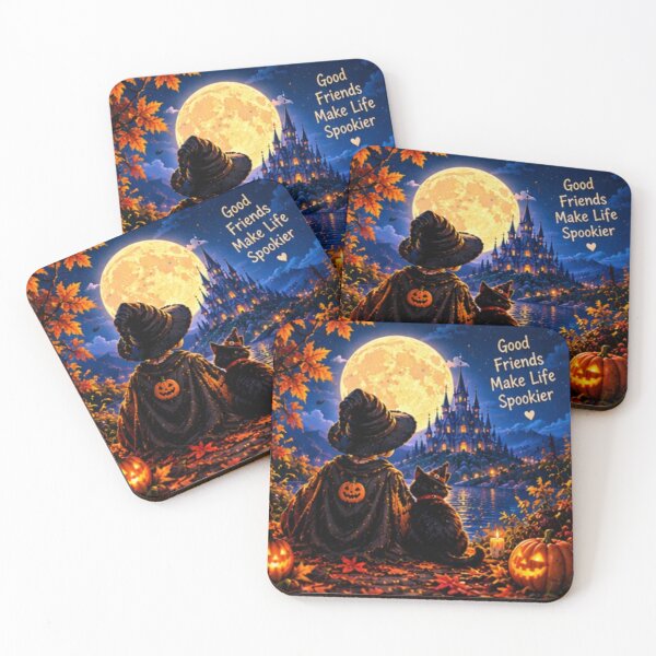 Item preview, Good Friends Make Life Spookier – Skeleton and Black Cat Halloween Art designed and sold by SAMORA ORIGINALS.