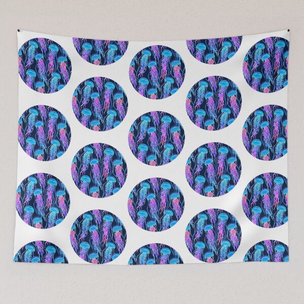 Item preview, Luminescent Rainbow Jellyfish On Navy Blue designed and sold by marc-palia.