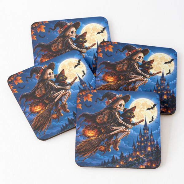 Item preview, Flying Skeleton Witch and Black Cat – Magical Halloween Night Art designed and sold by SAMORA ORIGINALS.