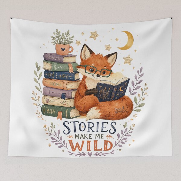 Item preview, Cute Reading Fox Book Lover Cottagecore Art Stories Make Me Wild Quote designed and sold by inkoutninja.
