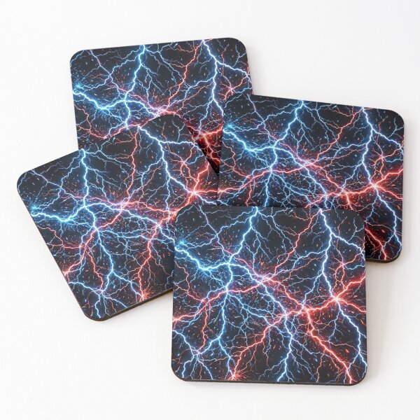Item preview, Lightning in Blue and Red — Electric Bolts Spread Across the Whole Black Sky designed and sold by Stevercortinas.