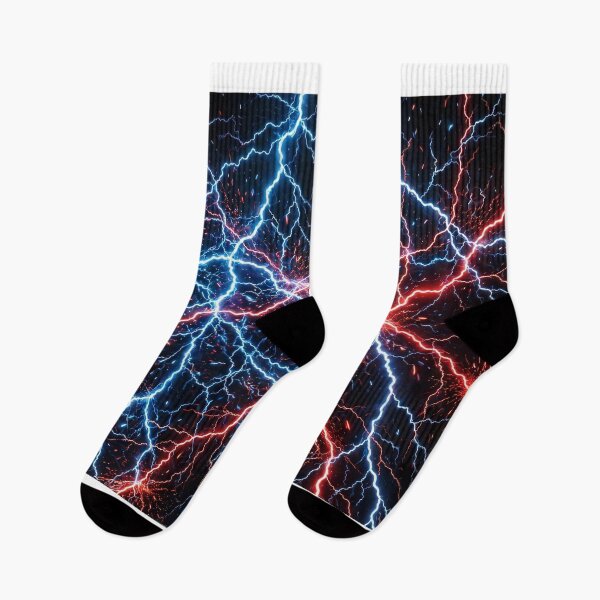 Item preview, Lightning in Blue and Red — Electric Bolts Spread Across the Whole Black Sky designed and sold by Stevercortinas.