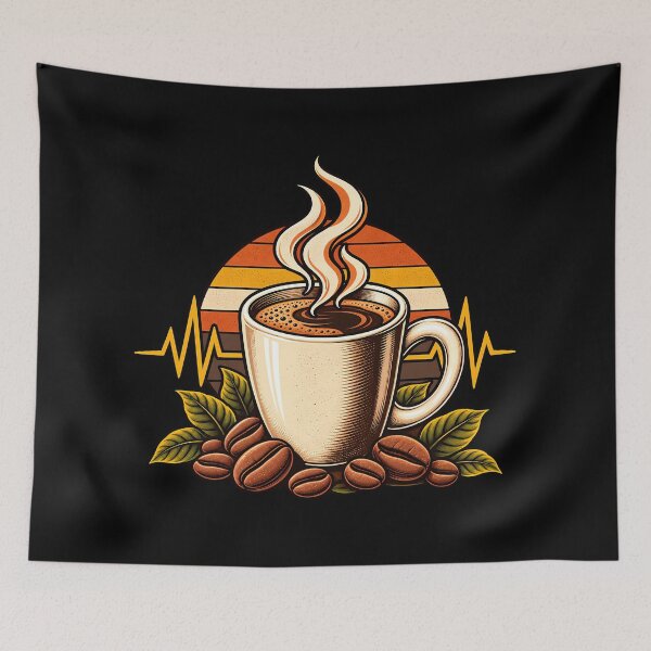 Item preview, Coffee Heartbeat Pulse Line Vintage Mug Beans Retro Sunset designed and sold by Photo-Sphere101.
