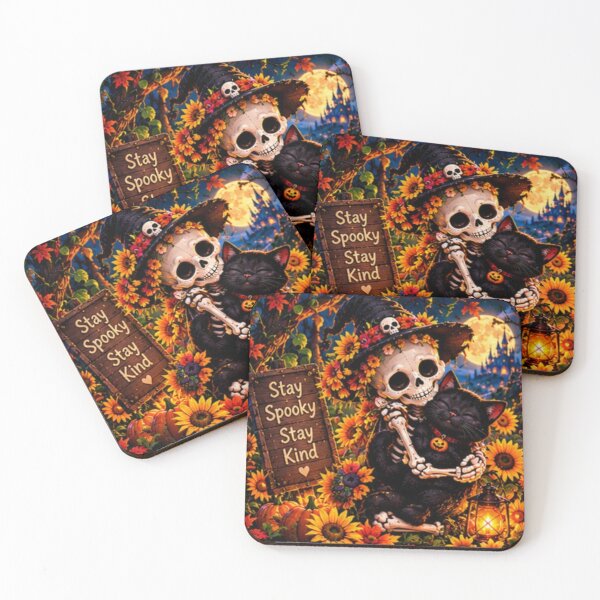 Item preview, Stay Spooky Stay Kind – Skeleton Witch Hugging Black Cat with Sunflowers designed and sold by SAMORA ORIGINALS.