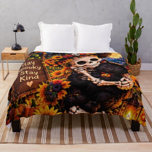 Item preview, Stay Spooky Stay Kind – Skeleton Witch Hugging Black Cat with Sunflowers designed and sold by SAMORA ORIGINALS.