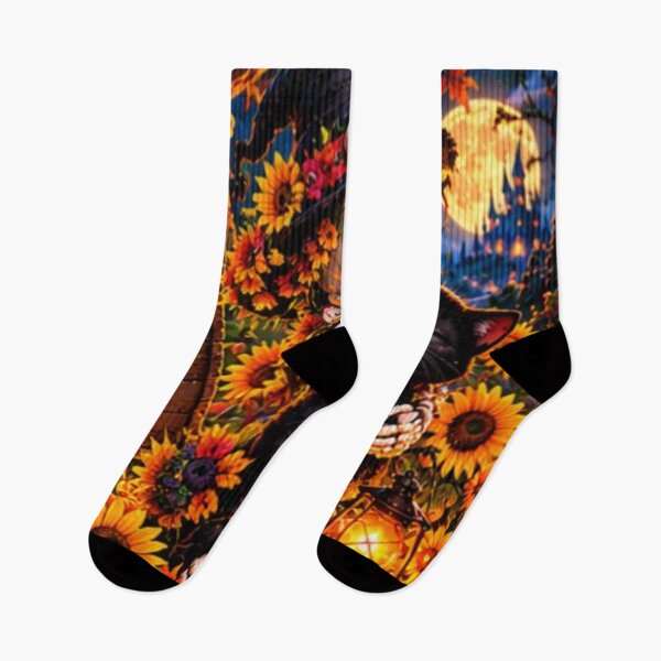 Item preview, Stay Spooky Stay Kind – Skeleton Witch Hugging Black Cat with Sunflowers designed and sold by SAMORA ORIGINALS.