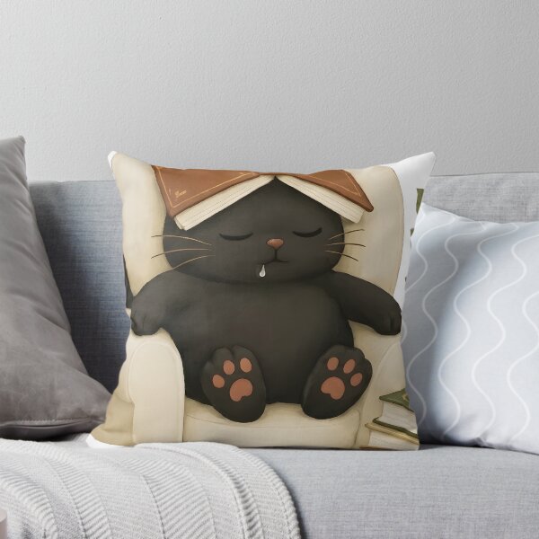Item preview, Sleepy Black Cat Napping With Books designed and sold by thebobbitoart.