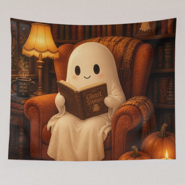 Item preview, Adorable and cozy ghost reading | Autumn aesthetic designed and sold by Knightofartx25.