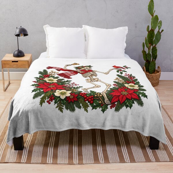 Item preview, Vintage Christmas Dancing Skeleton Floral Shirt designed and sold by LandFinStudio.
