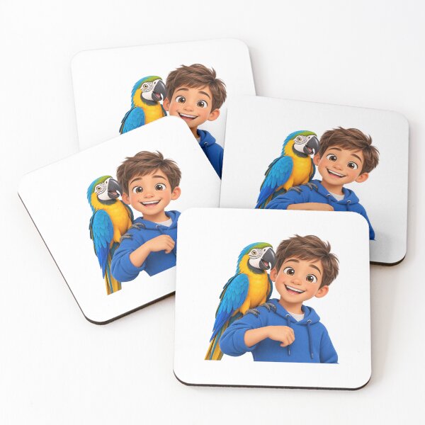 Item preview, Cheerful boy and colorful parrot designed and sold by Hassine-Art.