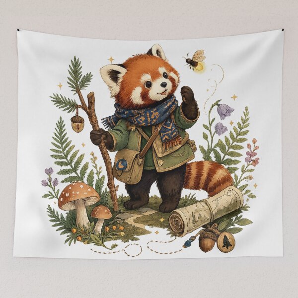 Item preview, Cute Red Panda Forest Explorer Whimsical Woodland Adventure Art designed and sold by inkoutninja.