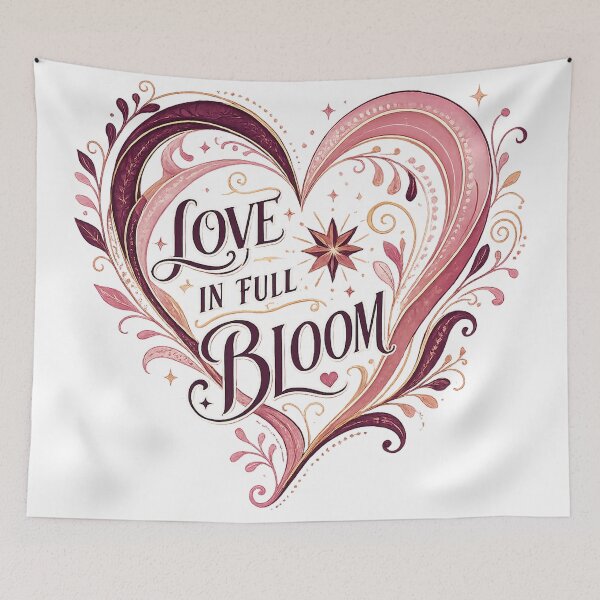 Item preview, Romantic Pink Heart Vintage Floral Typography Art Love in Full Bloom  designed and sold by inkoutninja.