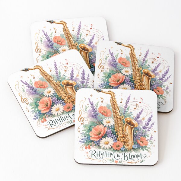 Item preview, Golden Saxophone Floral Jazz Music Watercolor Art Rhythm in Bloom Quote designed and sold by inkoutninja.
