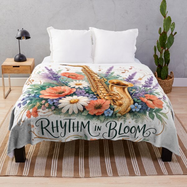 Item preview, Golden Saxophone Floral Jazz Music Watercolor Art Rhythm in Bloom Quote designed and sold by inkoutninja.