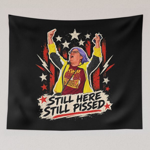 Item preview, Still Here Still Pissed Quote USA Flag Star Defiant Woman Middle Finger Adult Political Graphic designed and sold by SockaArt1.