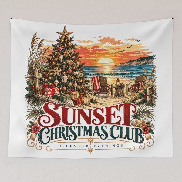 Item preview, Sunset Christmas Club Summer Coastal Holiday Vintage Graphic designed and sold by pradeepvisuals.