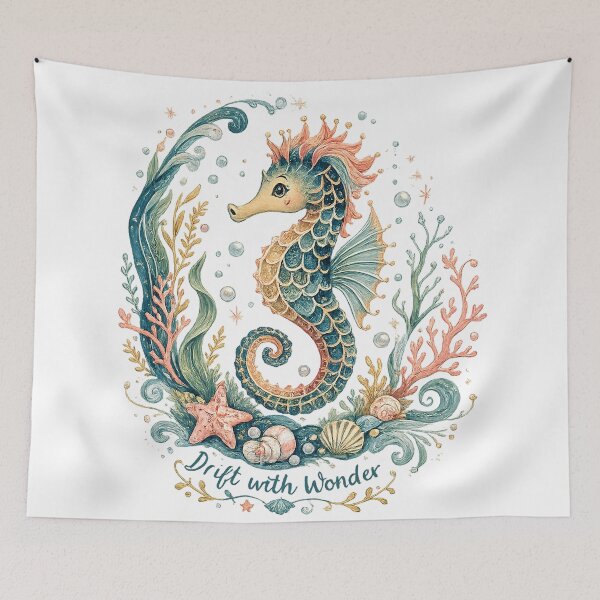 Item preview, Drift With Wonder Whimsical Seahorse Pastel Ocean Fantasy Watercolor Art designed and sold by inkoutninja.
