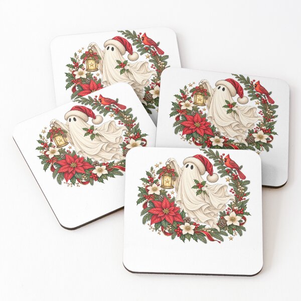 Item preview, Vintage Christmas Ghost with Cardinal and Poinsettia designed and sold by LandFinStudio.