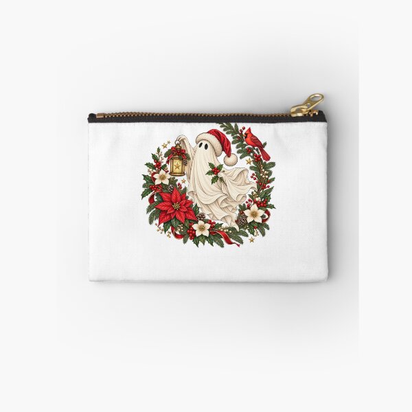 Item preview, Vintage Christmas Ghost with Cardinal and Poinsettia designed and sold by LandFinStudio.