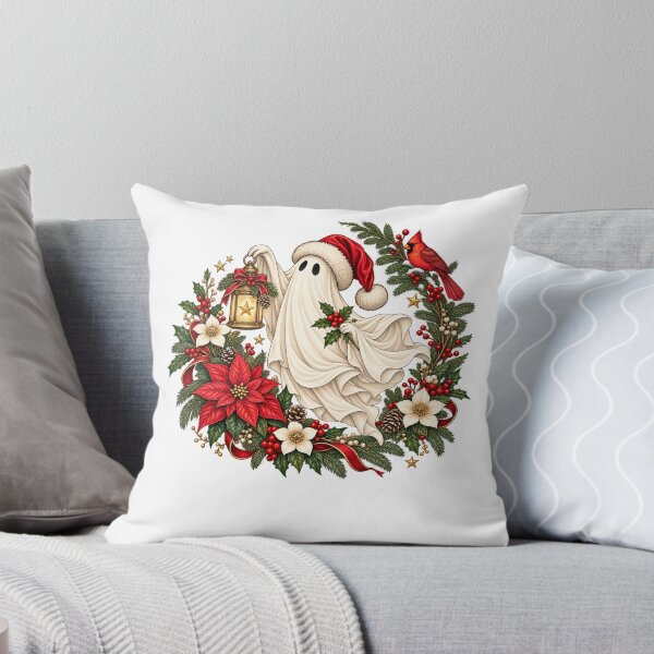 Item preview, Vintage Christmas Ghost with Cardinal and Poinsettia designed and sold by LandFinStudio.