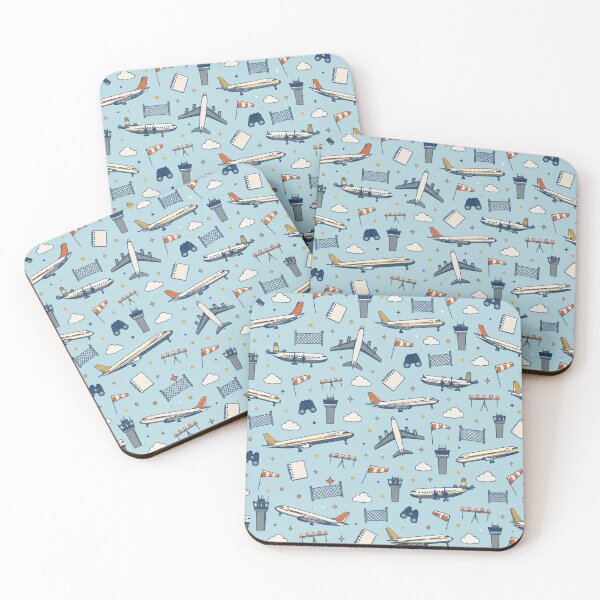 Item preview, Planespotting Pattern | Vintage Jet Airliners, Control Towers, Windsocks and Binoculars on Sky Blue designed and sold by NominalSystems.