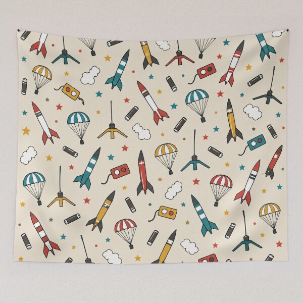 Item preview, Model Rocket Pattern | Retro Hobby Rockets, Launch Pads and Striped Parachutes on Cream designed and sold by NominalSystems.