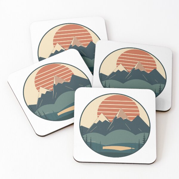 Item preview, Retro Mountain Sunset with Pine Trees and Alpine Lake designed and sold by Art Studio Shams.