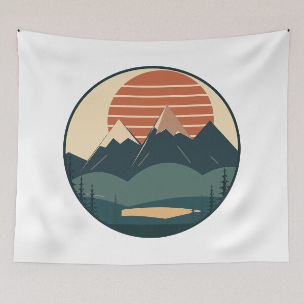 Item preview, Retro Mountain Sunset with Pine Trees and Alpine Lake designed and sold by Art Studio Shams.