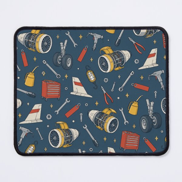 Item preview, Aviation Maintenance Pattern | Vintage Jet Engines, Toolboxes, Wrenches and Oil Cans on Steel Blue designed and sold by NominalSystems.
