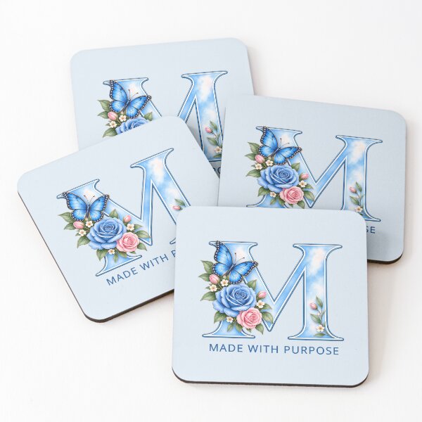 Item preview, Made With Purpose Letter M – Blue Butterfly Floral Monogram designed and sold by HO•Designs.