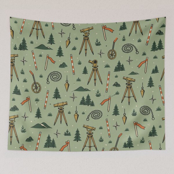 Item preview, Land Surveyor Pattern | Vintage Theodolites, Tripods, Leveling Rods and Plumb Bobs on Sage designed and sold by NominalSystems.