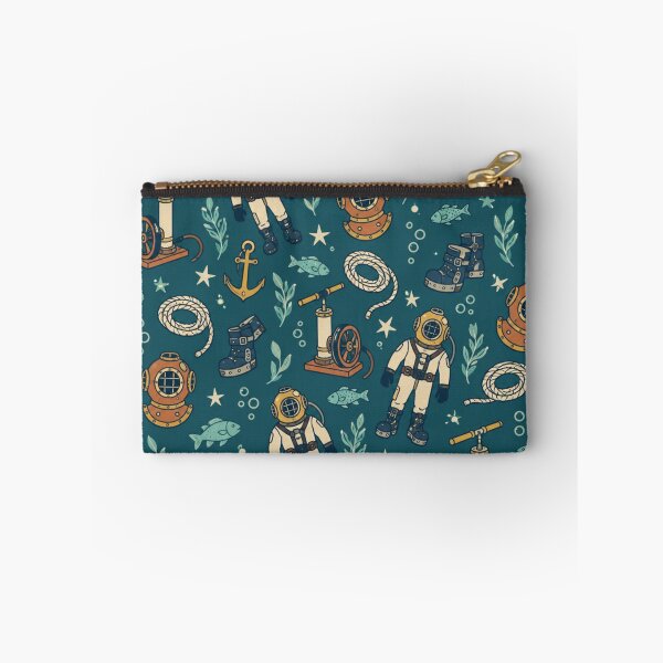Item preview, Commercial Diving Pattern | Vintage Brass Diving Helmets, Hand Pumps, Anchors and Fish on Teal designed and sold by NominalSystems.