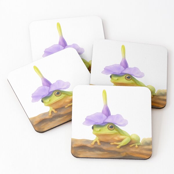 Item preview, Green Frog Wearing Purple Flower Hat designed and sold by LivelyAbbey.