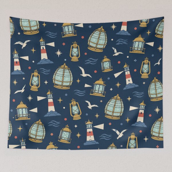 Item preview, Fresnel Lens Pattern | Antique Lighthouse Lenses, Lantern Rooms, Oil Lamps and Gulls on Navy designed and sold by NominalSystems.