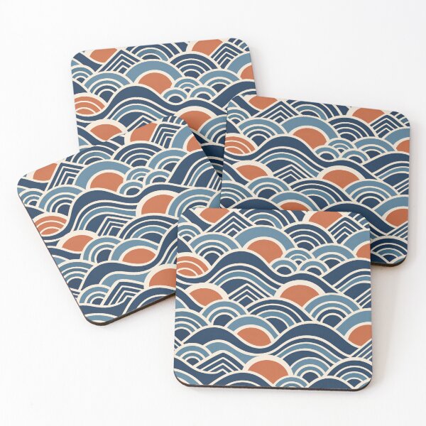 Item preview, Japanese Ocean Waves Terracotta Orange Blue Seamless Pattern designed and sold by Shivora Studio.
