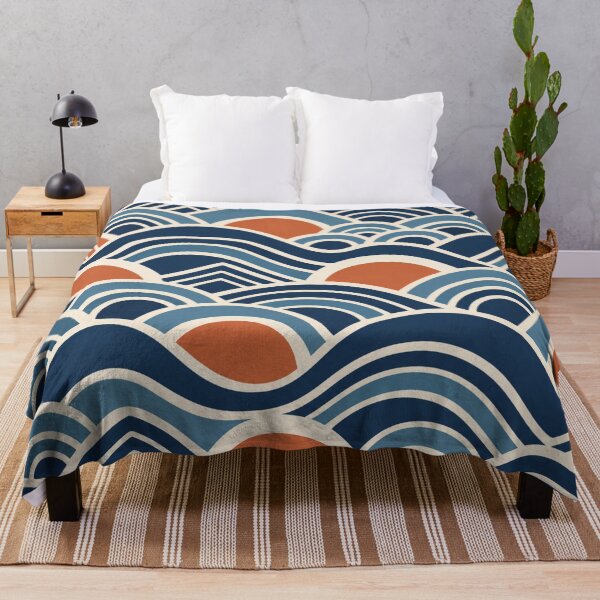 Item preview, Japanese Ocean Waves Terracotta Orange Blue Seamless Pattern designed and sold by Shivora Studio.
