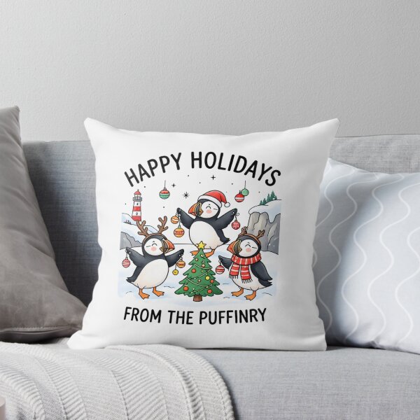 Item preview, Happy Holidays from the Puffinry – Cute Christmas Puffins designed and sold by Pixel_Phantom_.