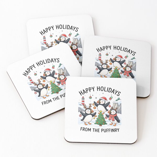 Item preview, Happy Holidays from the Puffinry – Cute Christmas Puffins designed and sold by Pixel_Phantom_.